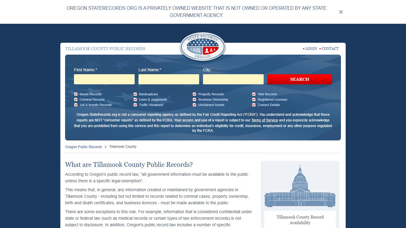Tillamook County Arrest, Court, and Public Records