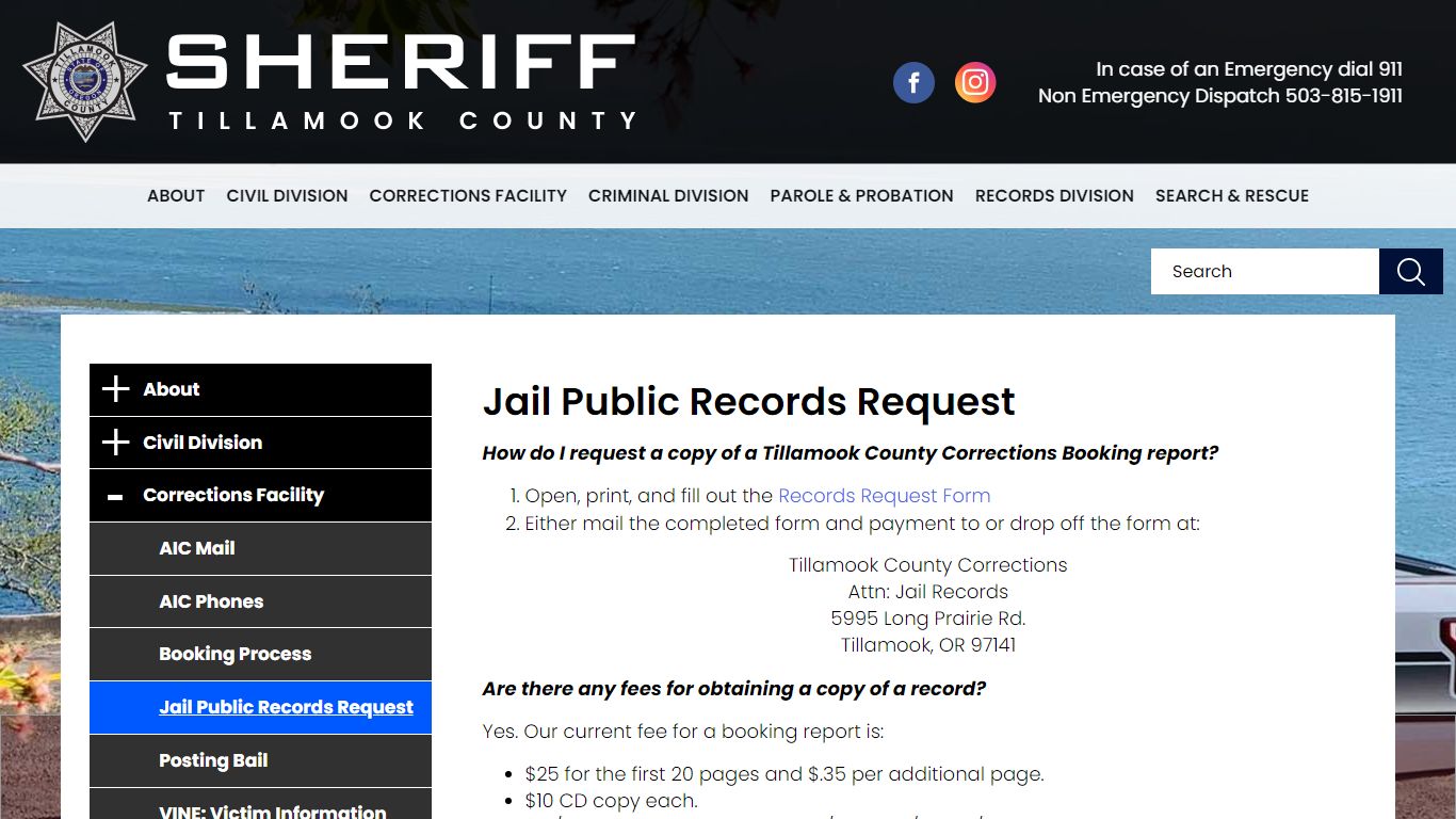 Jail Public Records Request | Tillamook County OR